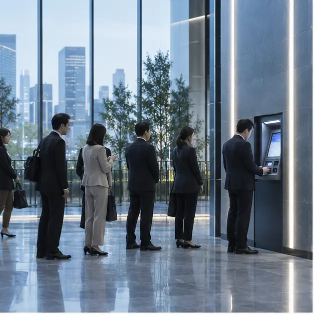 日本のATMに並ぶ人々